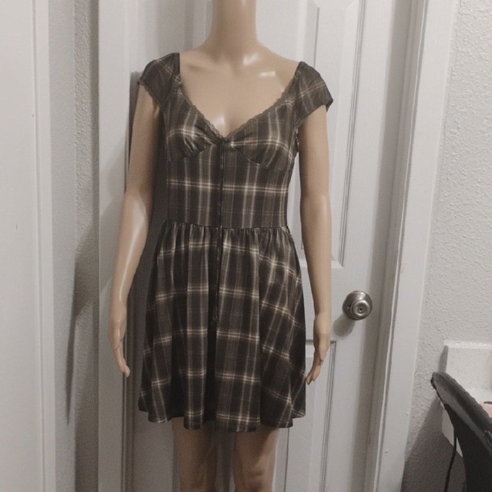 SHEIN Brown Plaid Mini Dress